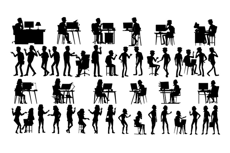 business-people-silhouette-set-vector-man-woman-urban-meeting-friends-communication-body-row-talking-together-black-isolated-on-white-illustration