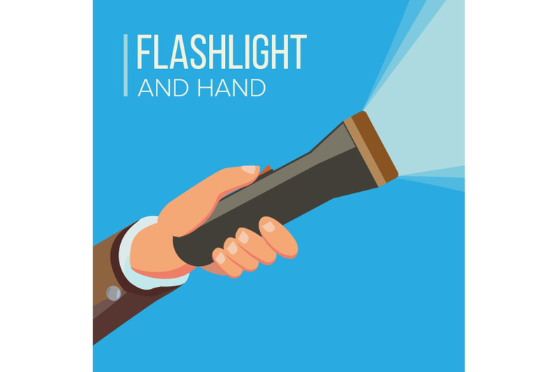 hand-holding-flashlight-vector-business-search-concept-electric-spotlight-and-beam-light-bright-ray-flat-illustration