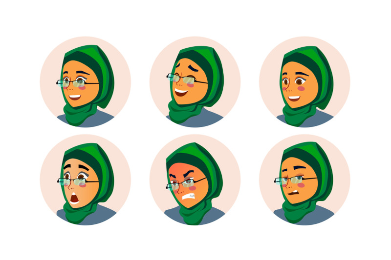 muslim-business-woman-avatar-vector-woman-face-emotions-set-hijab-muslim-female-creative-placeholder-modern-girl-art-isolated-illustration