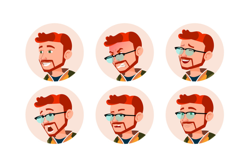 man-avatar-people-vector-comic-emotions-red-head-ginger-flat-handsome-manager-happy-unhappy-laugh-angry-cartoon-character-illustration