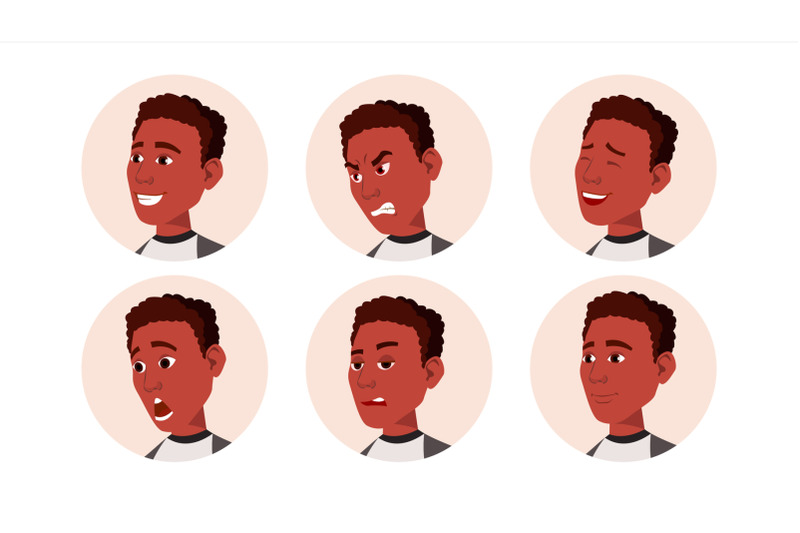 avatar-icon-man-vector-black-african-facial-emotions-round-portrait-cute-employer-happiness-unhappy-beauty-gentleman-isolated-flat-cartoon-illustration