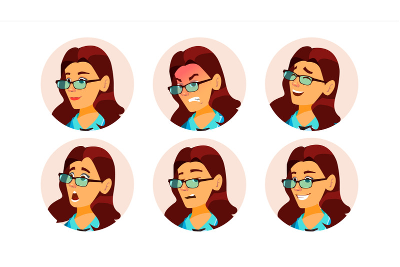 woman-avatar-people-vector-facial-emotions-comic-face-art-pretty-user-secretary-accountant-happy-unhappy-circle-pictogram-isolated-cartoon-character-illustration