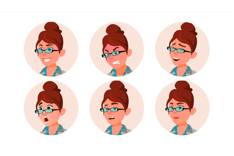 avatar-woman-vector-secretary-accountant-human-emotions-casual-laugh-angry-various-emotions-flat-character-illustration