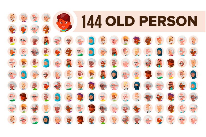 old-people-avatar-set-vector-multi-racial-face-emotions-multinational-user-person-portrait-elderly-male-female-ethnic-icon-asian-african-european-arab-flat-illustration