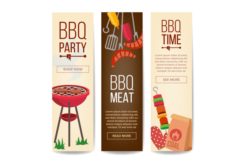 bbq-vertical-promotion-banners-vector-barbecue-charcoal-hamburgers-isolated-illustration