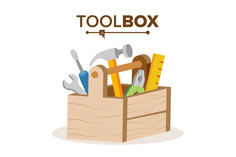 wooden-classic-toolbox-vector-full-of-equipment-flat-cartoon-isolated-illustration