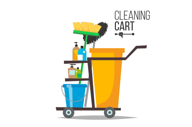 cleaning-cart-vector-classic-trolley-cleaning-service-cart-broom-bucket-detergents-cleaning-tools-supplies-yellow-plastic-janitor-cart-with-shelves-isolated-illustration