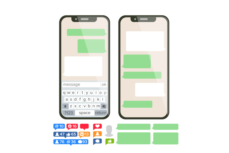chatbot-text-message-vector-chat-bot-bubble-set-template-modern-mobile-application-messenger-interface-smartphone-with-chat-on-screen-empty-text-boxes-notification-icons-flat-illustration