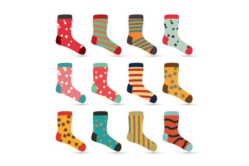 child-socks-icons-vector-big-set-in-flat-style-illustration-winter-fashion-sock-fabric-design