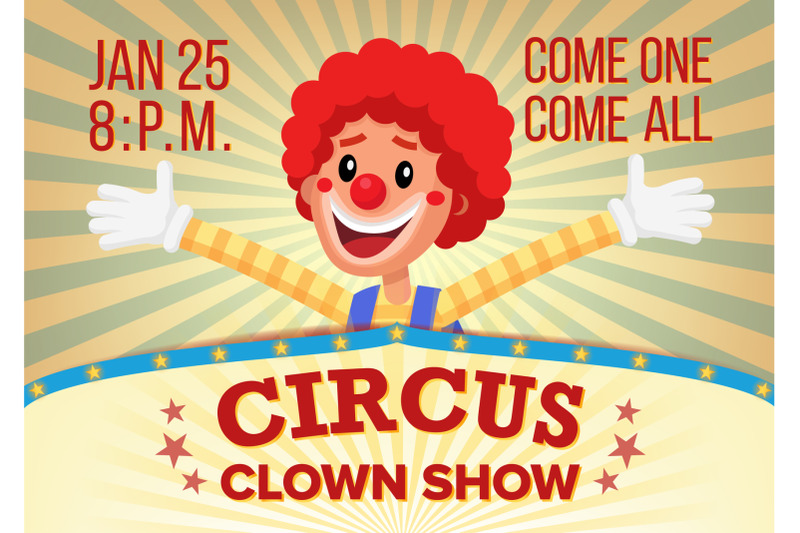 circus-clown-poster-invite-template-vector-amusement-park-party-carnival-festival-background-illustration