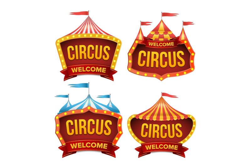 circus-sign-set-vector-night-carnival-sign-circus-tent-poster-carnival-light-bulb-frame-flat-isolated-illustration