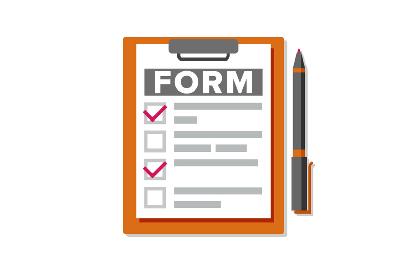 claim-form-vector-business-document-accident-survey-exam-insurance-concept-pen-top-view-flat-cartoon-illustration