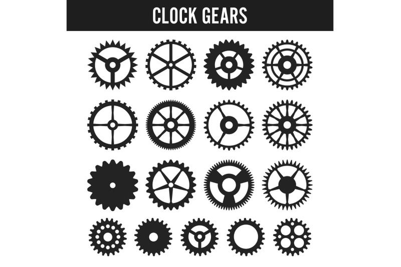 vector-clock-gears-black-icons-isolated-on-white-background