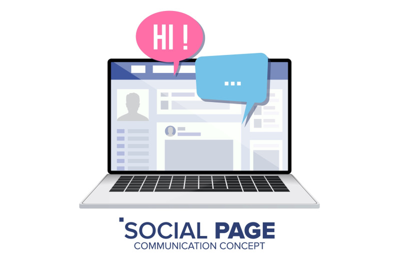 social-page-on-laptop-vector-speech-bubbles-social-media-profile-account-isolated-flat-illustration
