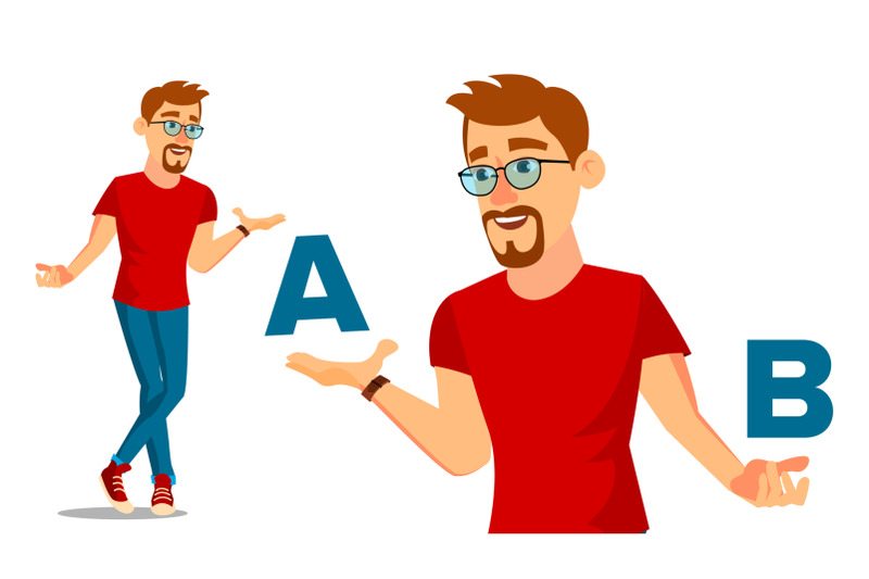 european-man-comparing-a-with-b-vector-good-idea-carrying-a-balance-blogger-review-compare-and-choose-isolated-flat-cartoon-illustration