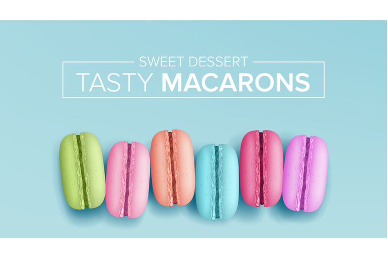 colourful-macarons-vector-top-view-tasty-sweet-french-macaroons-on-blue-background-illustration