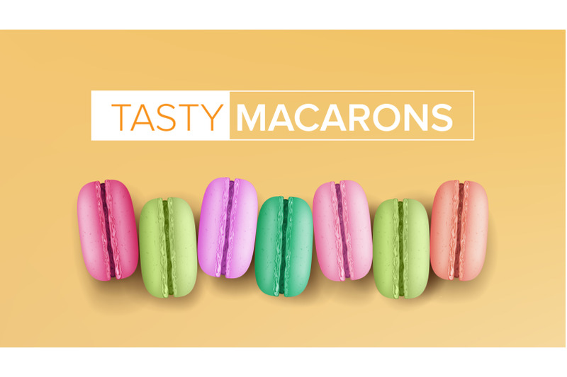 realistic-macarons-vector-top-view-sweet-french-macaroons-on-yellow-background-illustration