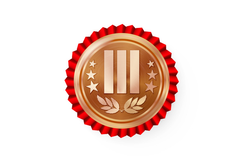 bronze-3st-place-rosette-badge-medal-vector-realistic-achievement-with-third-placement-round-championship-label-with-red-rosette-ceremony-winner-honor-prize-sport-bronze-challenge-trophy-award