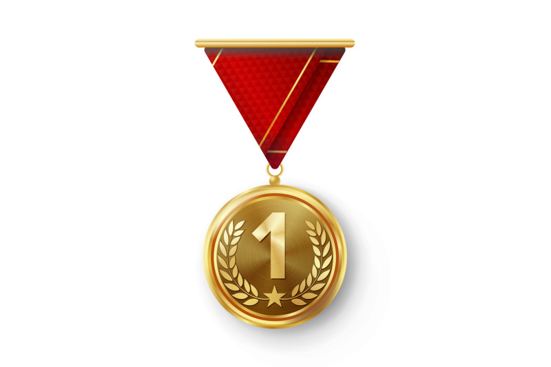 gold-medal-vector-metal-realistic-first-placement-achievement-round-medal-with-red-ribbon-relief-detail-of-laurel-wreath-and-star-competition-game-golden-achievement-winner-trophy-award