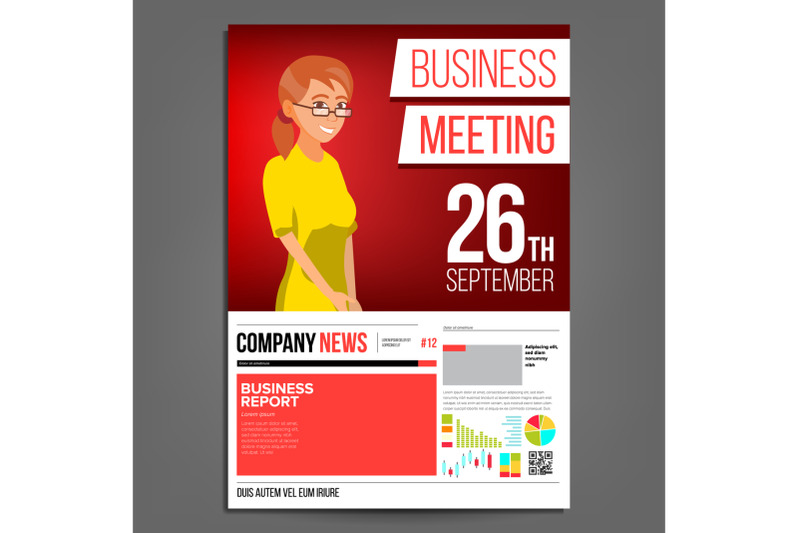 business-meeting-poster-vector-business-woman-invitation-and-date-conference-template-a4-size-red-yellow-cover-annual-report-conference-room-professional-training-illustration