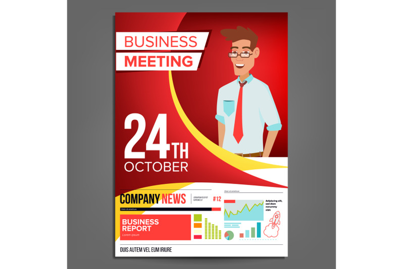 business-meeting-poster-vector-businessman-invitation-for-conference-forum-brainstorming-red-yellow-cover-annual-report-a4-size-lecture-motivation-for-business-audience-illustration