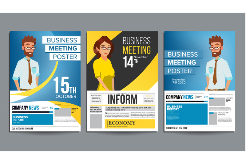 business-meeting-poster-set-vector-businessman-and-business-woman-layout-presentation-concept-corporate-banner-template-a4-size-flat-cartoon-illustration