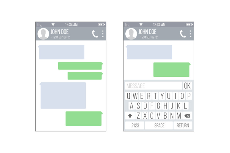 mobile-ui-kit-messenger-vector-chat-app-design-template-modern-mobile-keyboard-isolated-illustration