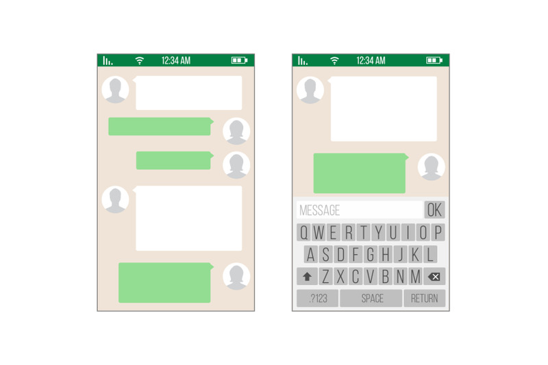 chat-sms-application-vector-template-message-boxes-modern-mobile-keyboard-isolated-illustration