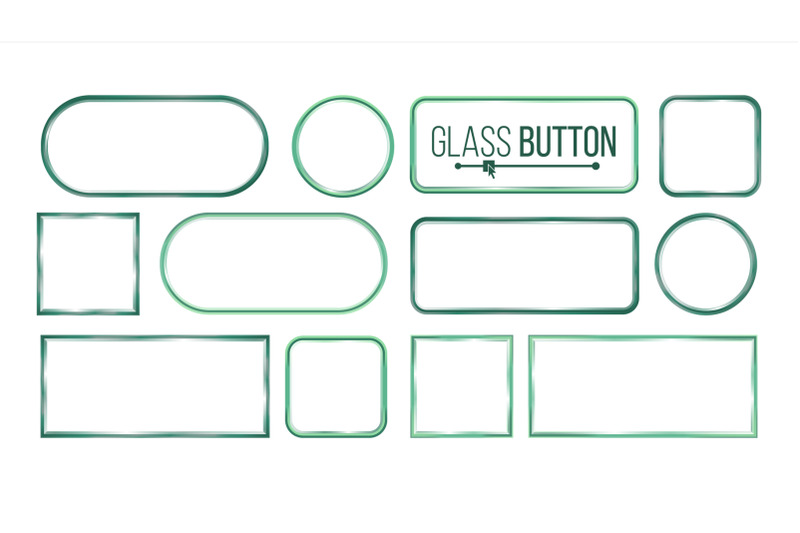glass-buttons-frames-vector-square-round-rectangular-glass-plates-elements-realistic-plates-plastic-banners-isolated-on-white-background-illustration