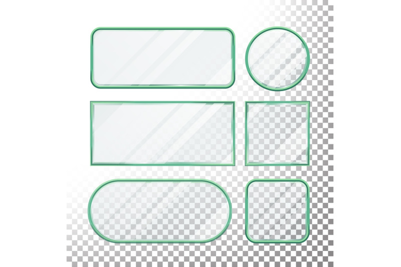 transparent-glass-buttons-vector-glass-plates-elements-set-square-round-rectangular-shape-realistic-plates-plastic-banners-with-reflection-isolated-on-transparency-background-illustration