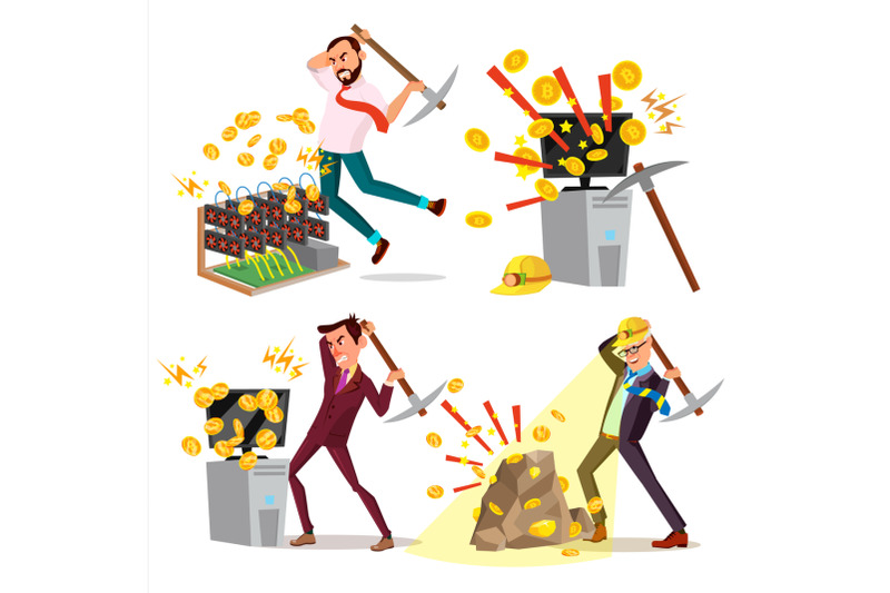 mining-farm-set-vector-businessman-miner-virtual-currency-world-transfer-datacenter-device-server-room-farming-coins-technology-online-isolated-flat-cartoon-illustration