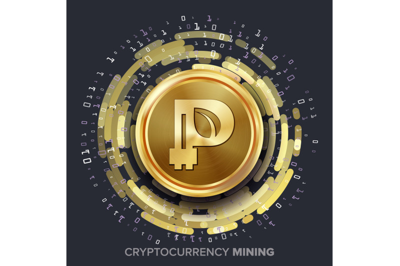 mining-peercoin-cryptocurrency-vector-golden-coin-digital-stream-futuristic-money-fintech-blockchain-processing-binary-data-arrays-operation-cryptography-financial-technology-illustration