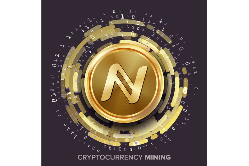 mining-namecoin-cryptocurrency-vector-golden-coin-digital-stream-futuristic-money-fintech-blockchain-processing-binary-data-arrays-operation-cryptography-financial-technology-illustration