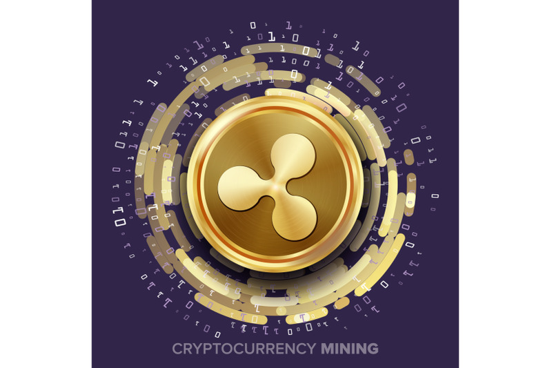 mining-ripple-cryptocurrency-vector-golden-coin-digital-stream-futuristic-money-fintech-blockchain-processing-binary-data-arrays-operation-cryptography-financial-technology-illustration