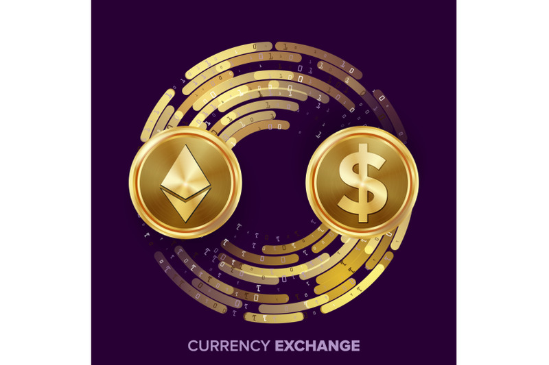 digital-currency-money-exchange-vector-ethereum-dollar-fintech-blockchain-gold-coins-with-digital-stream-cryptography-conversion-commercial-operation-business-investment-financial-illustration