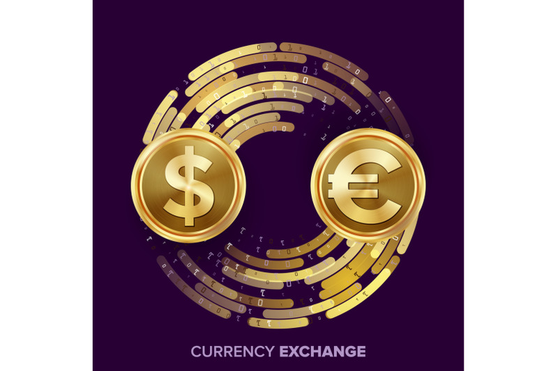 money-currency-exchange-vector-dollar-euro-golden-coins-with-digital-stream-conversion-commercial-operation-for-business-investment-travel-financial-or-banking-concept-illustration