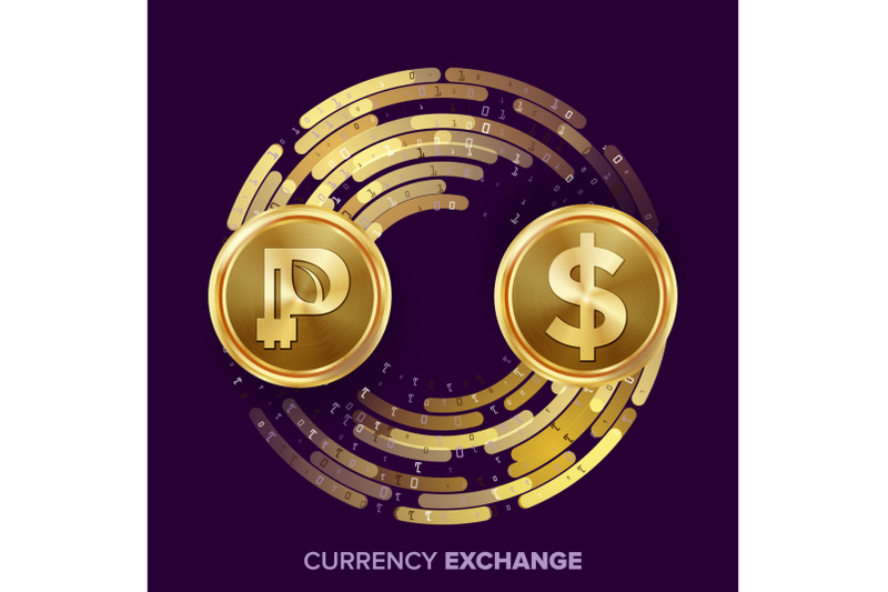 digital-currency-money-exchange-vector-peercoin-dollar-fintech-blockchain-gold-coins-with-digital-stream-cryptography-conversion-commercial-operation-business-investment-financial-illustration