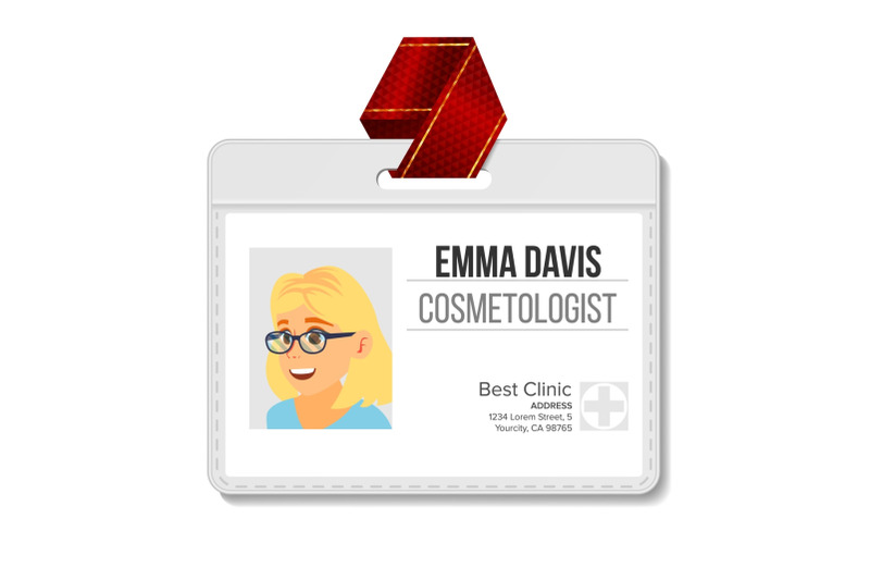 cosmetologist-identification-badge-vector-woman-name-tag-template-health-doctor-medical-specialist-isolated-flat-cartoon-character-illustration