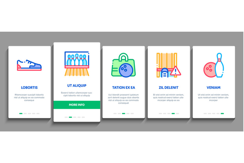 bowling-game-tools-onboarding-elements-icons-set-vector