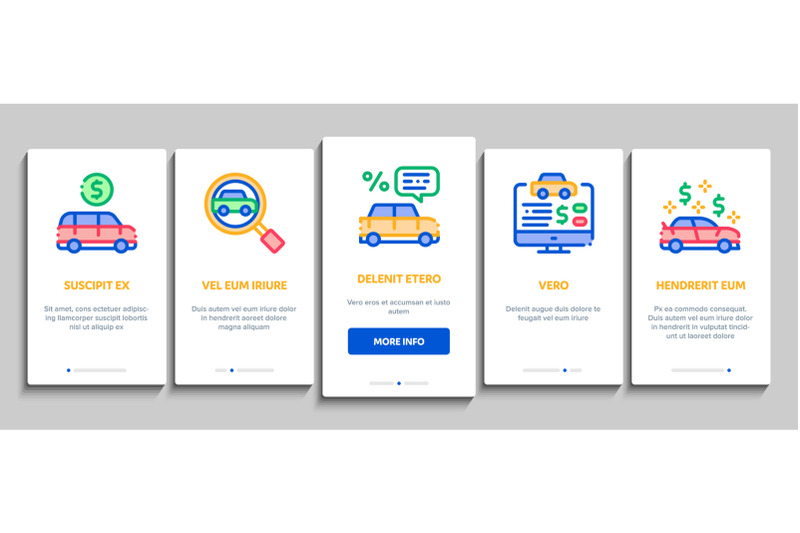 car-dealership-shop-onboarding-elements-icons-set-vector