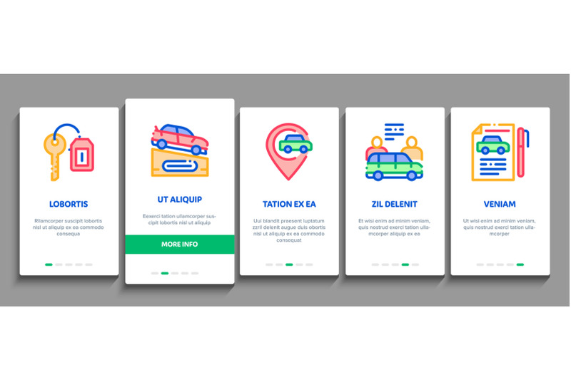 car-dealership-shop-onboarding-elements-icons-set-vector