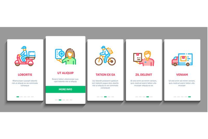 courier-delivery-job-onboarding-elements-icons-set-vector