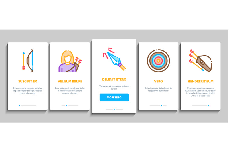 archery-activity-sport-onboarding-elements-icons-set-vector