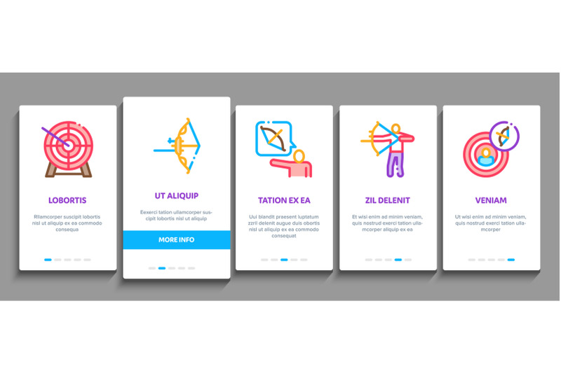 archery-activity-sport-onboarding-elements-icons-set-vector