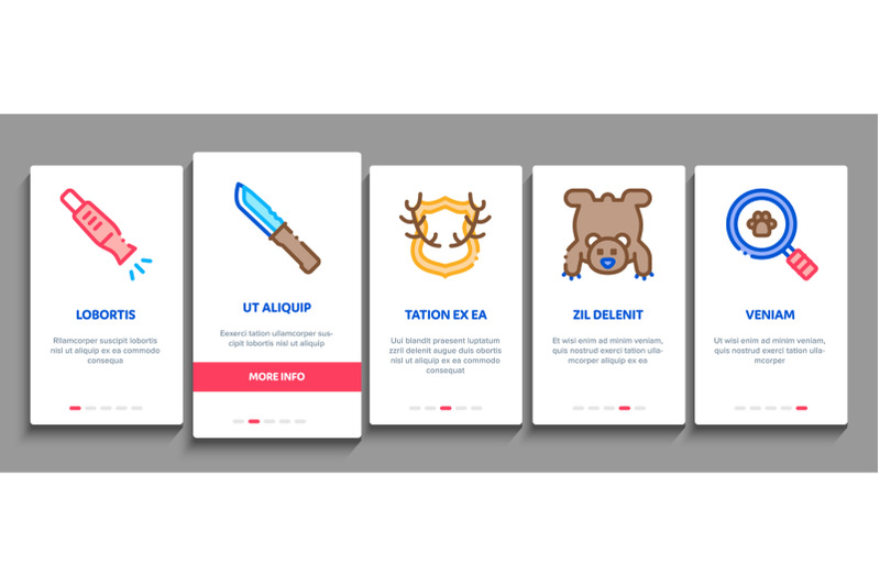 hunting-equipment-onboarding-elements-icons-set-vector