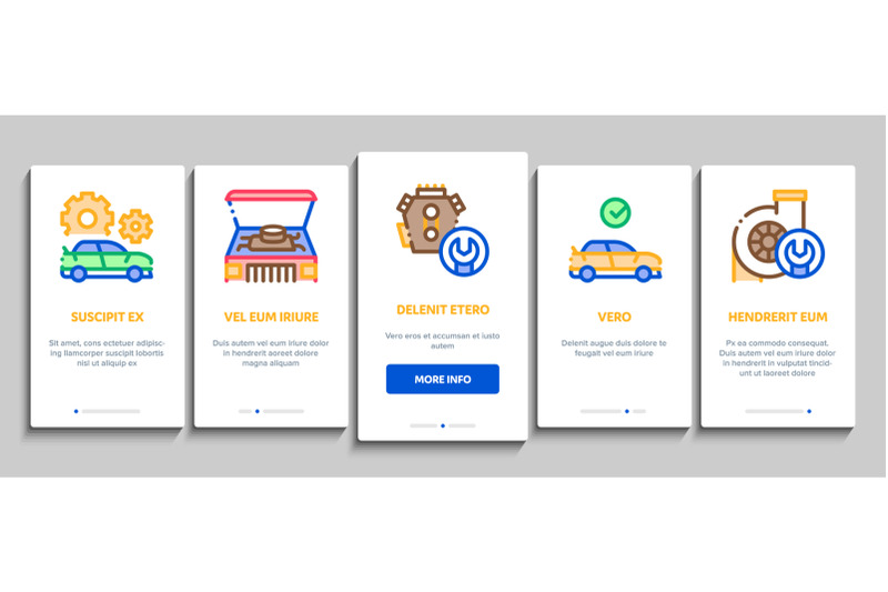 car-restoration-onboarding-elements-icons-set-vector