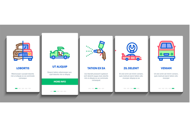 car-restoration-onboarding-elements-icons-set-vector