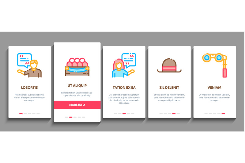 theatre-equipment-onboarding-elements-icons-set-vector
