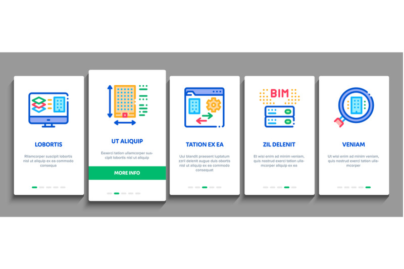 bim-building-information-modeling-onboarding-elements-icons-set-vector