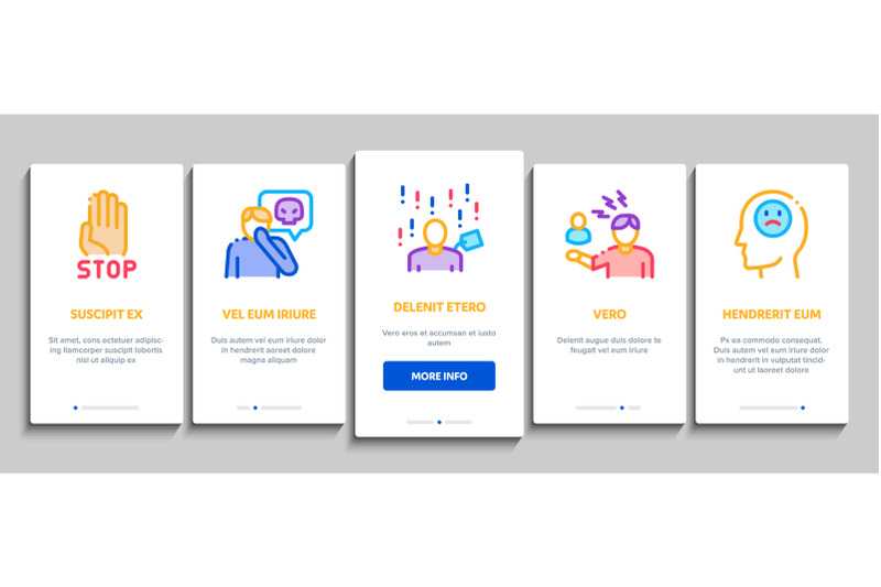 bullying-aggression-onboarding-elements-icons-set-vector